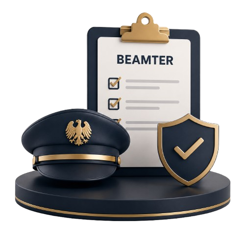 Beamte – Dienstmütze, Beihilfe-Checkliste und Schutzschild